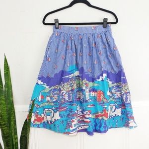 Modcloth Dockside Delight Blue Pleated Full Skirt